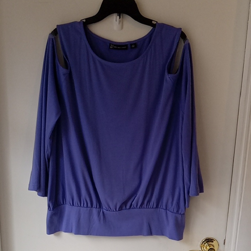 NYC Women's Purple Cold Shoulder 3/4 Sleeve Top - Picture 2 of 6